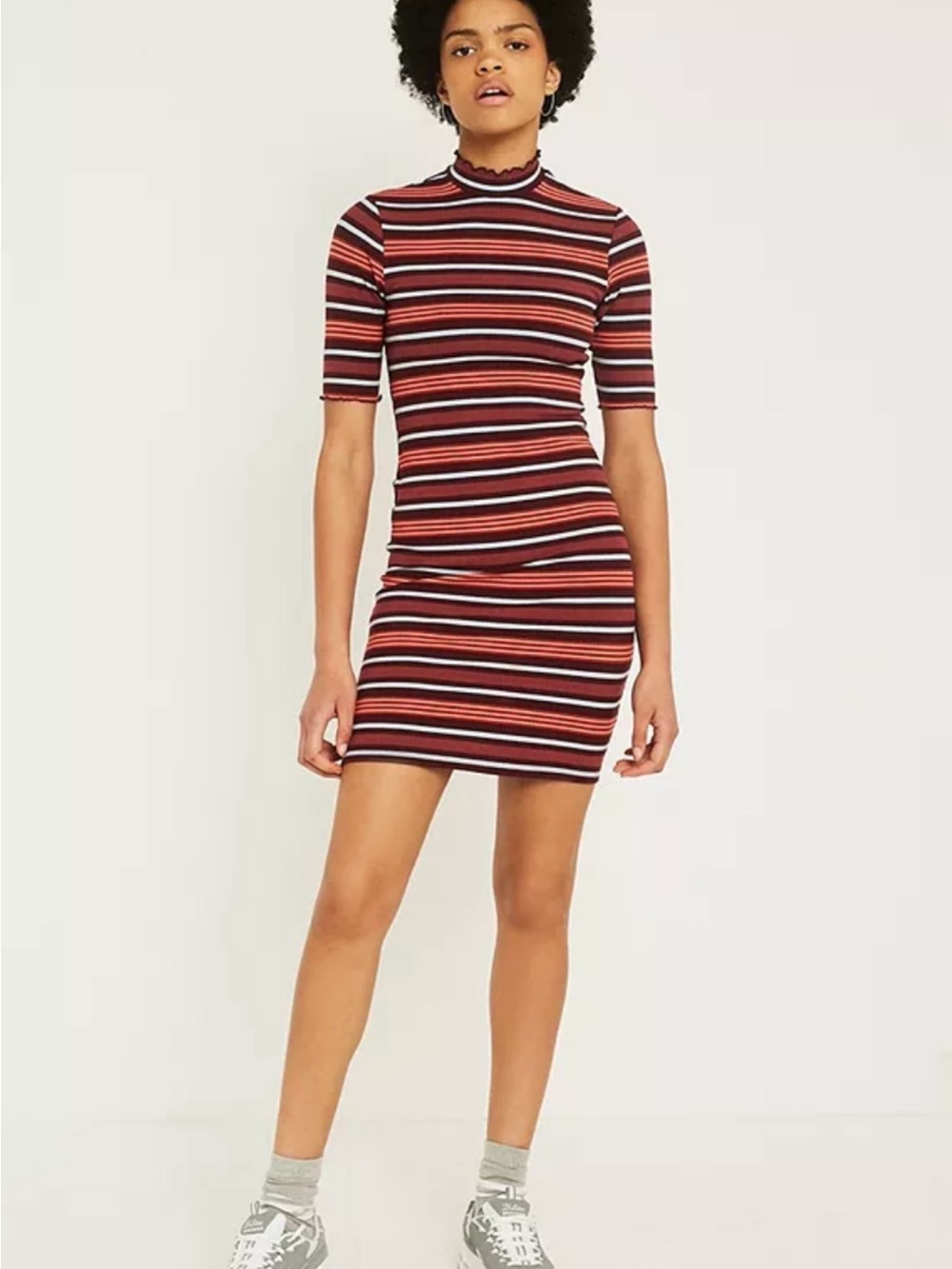 Urban Outfitters Striped Midi Dress in Red, Black, and Light Blue